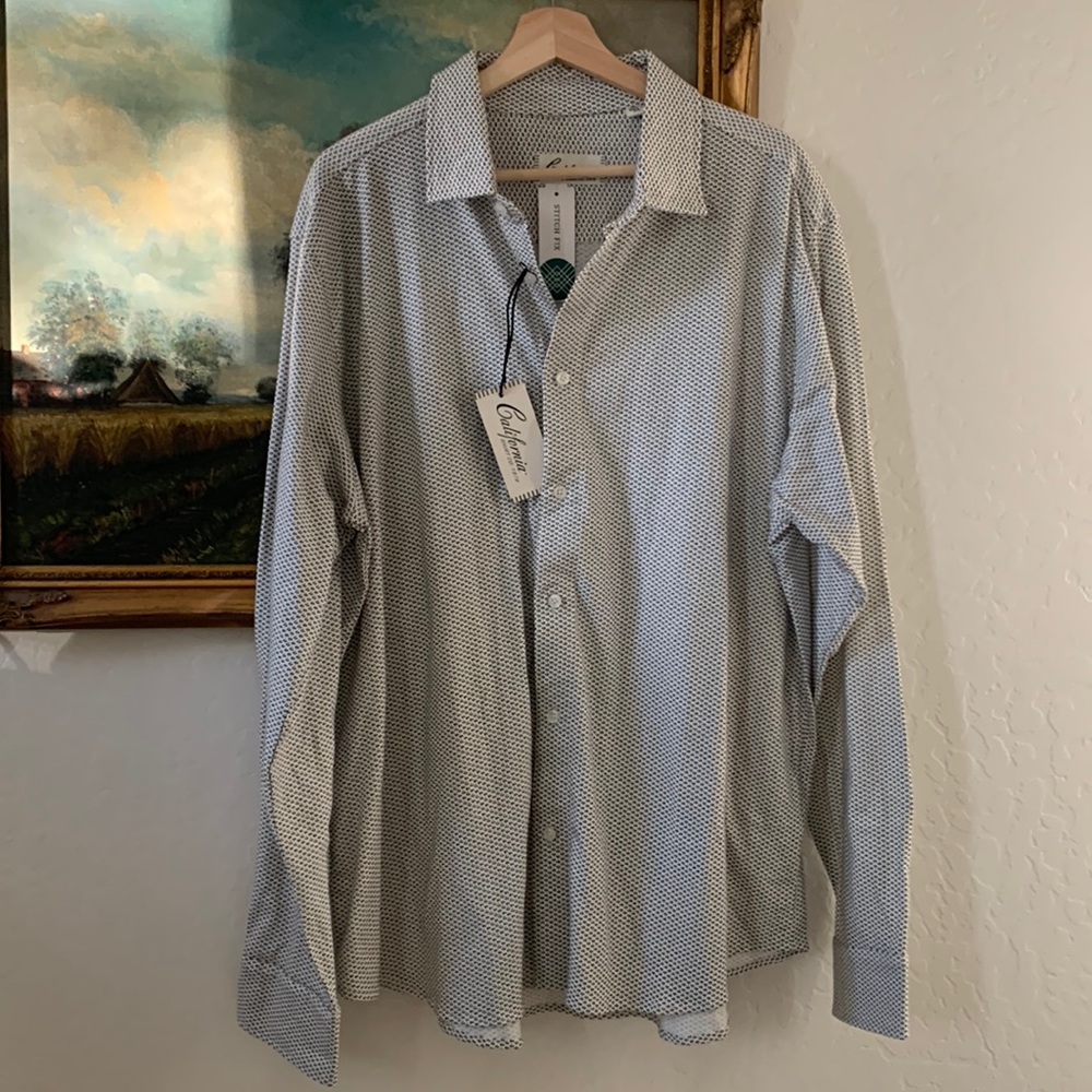 California Shirt Co Cream and black long sleeved dress shirt  NWT
